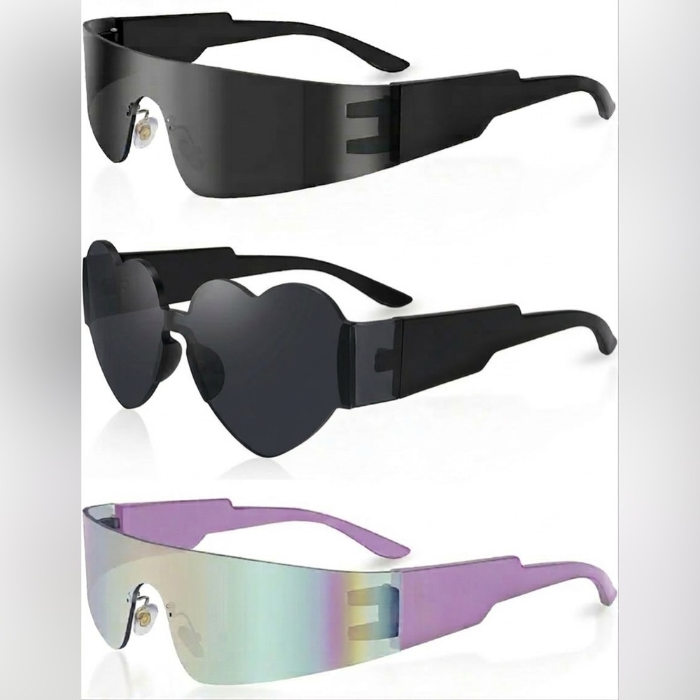 3 in a single purchase Cyber-Shield Trio Midnight Black-Heart Rimless-Neon Aura